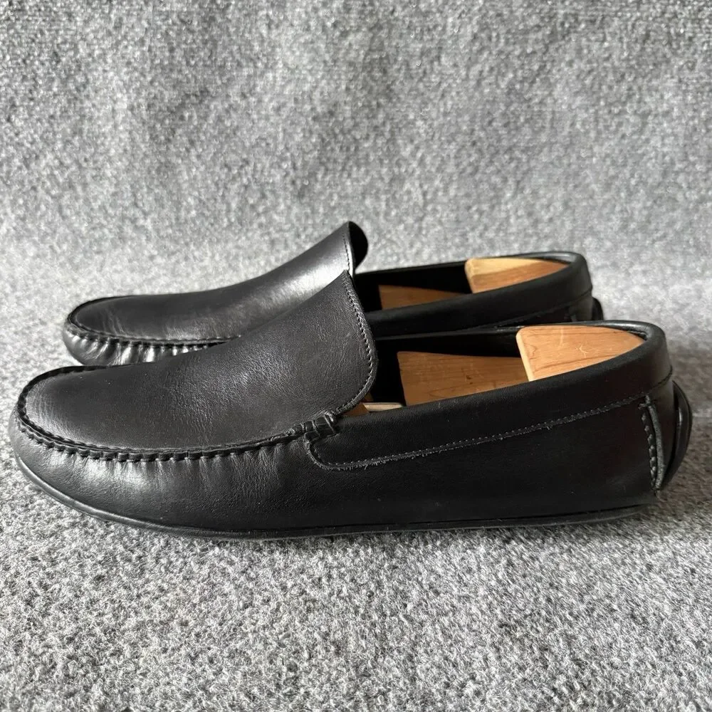 Ermenegildo Zegna Black Leather Venetian Driving Loafers Slip On Shoe Men's 11.5